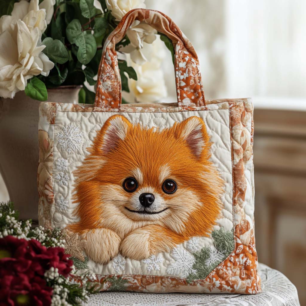 Snowy Pomeranian Glow Quilted Tote ❄️🧡