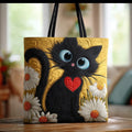 Golden Daisy Black Cat Quilted Tote 🖤🌼❤️
