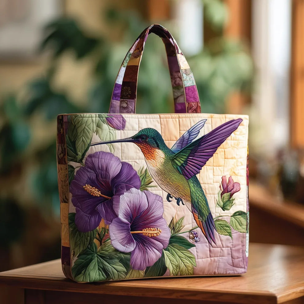 Hummingbird Bloom Quilted Tote