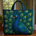 Peacock Quilted Tote Bag ⚡ Vibrant Feather Patchwork Art
