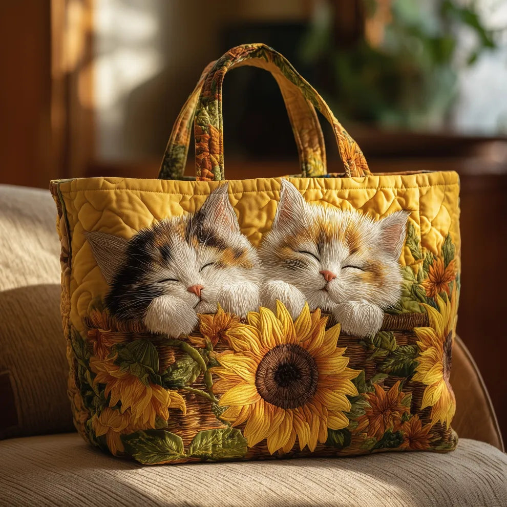 Sunlit Kitten Blossom Quilted Tote✨🐱🌻