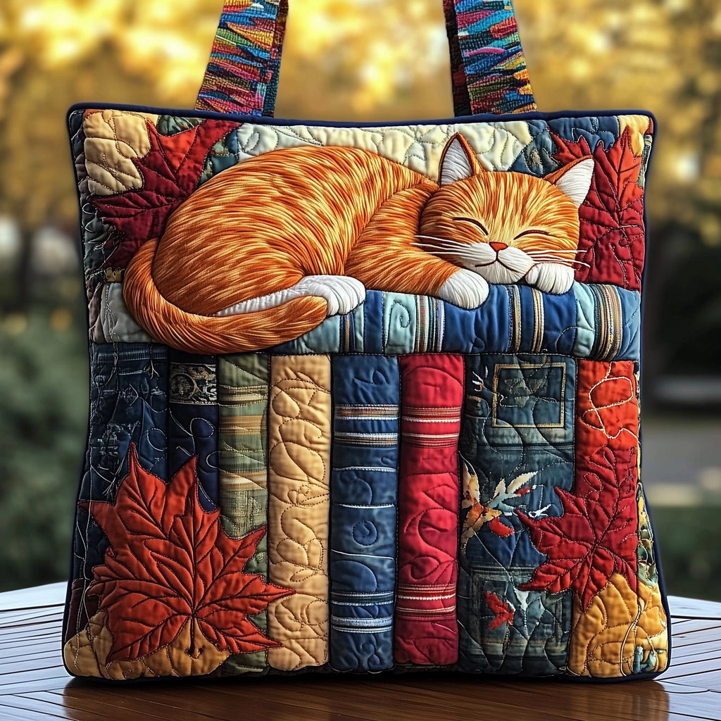 Autumn Library Cat Nap Quilted Tote 📚🐱